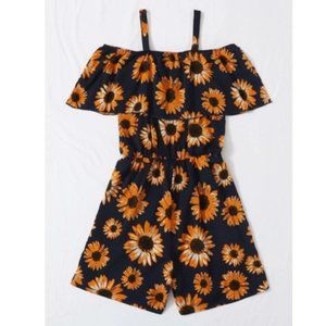 Open Shoulder Sunflower Cami Romper